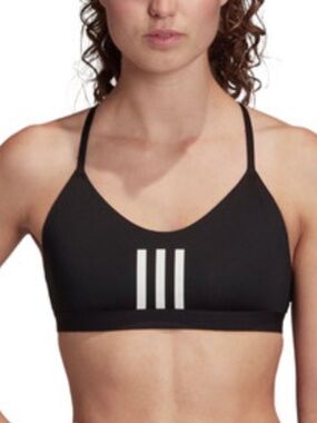 adidas Black Sports Bra with White Three-Stripe Front Logo